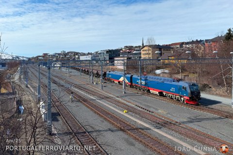 IORE 123+122 shunting the train 9911 from Narvik to Kiruna in the terminal facilities in Narvik