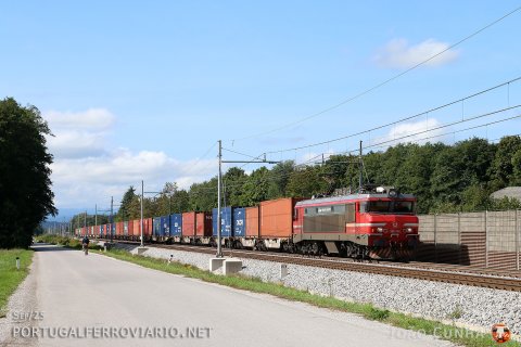 363.002 arriving to Ljubljana, near Brezovica, with a freight train from the Koper port