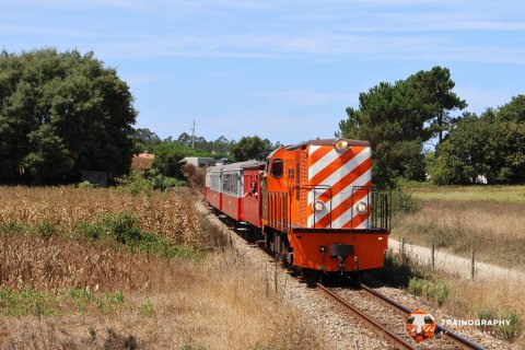 The beautiful 9005 in its orange livery passes Azurva heading to Macinhata do Vouga.