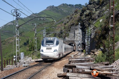 Patito 130.087/088 runs the Alvia 4100 from Gijon to Alicante, seen here at Navidiello