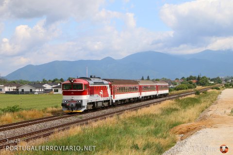 Fast train 935 "Fatran" from Vrutky to Zvolen is seen at Kost'any nad Turcom