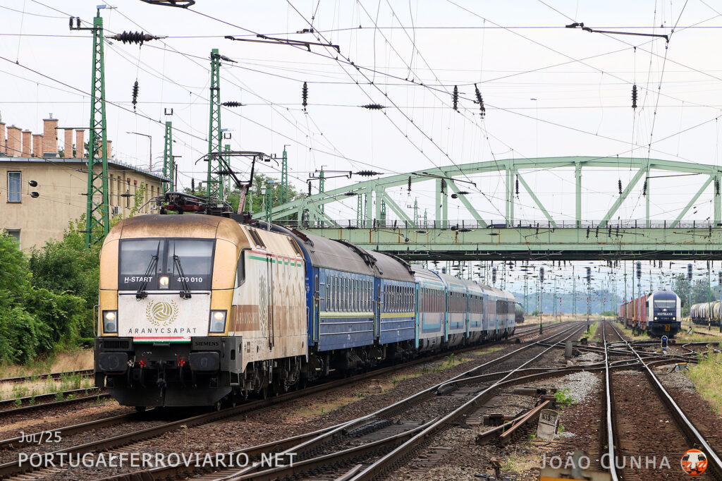 Eurocity 140 "Hortobagy" Chop - Wien speeding through Komáron hauled by MAV 470.010