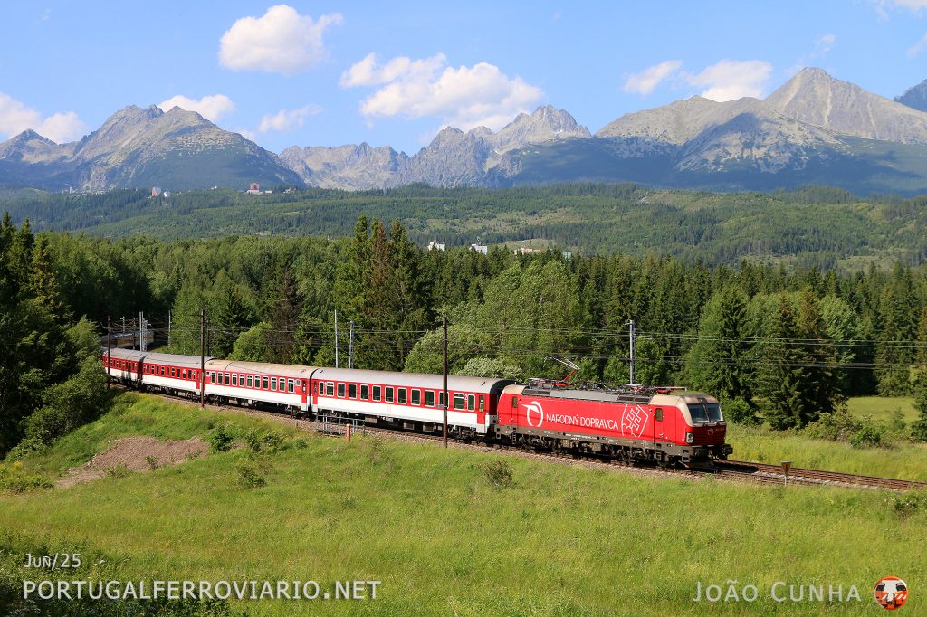 "Tatran" IC 617 Bratislava - Kosice with Vectron 383.106 passing by the Tatra mountains